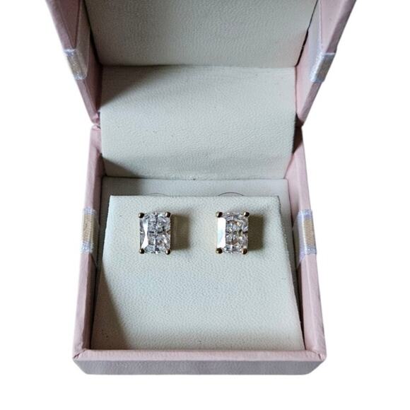 CZ Cluster Baguett Style Earrings Cubic ZirconiaRectangular - Picture 1 of 9